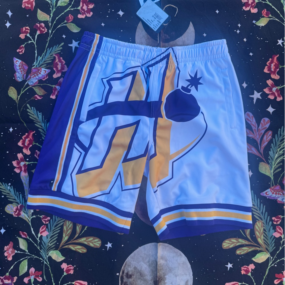 The Hundreds Yellow White and Purple Graphic Shorts